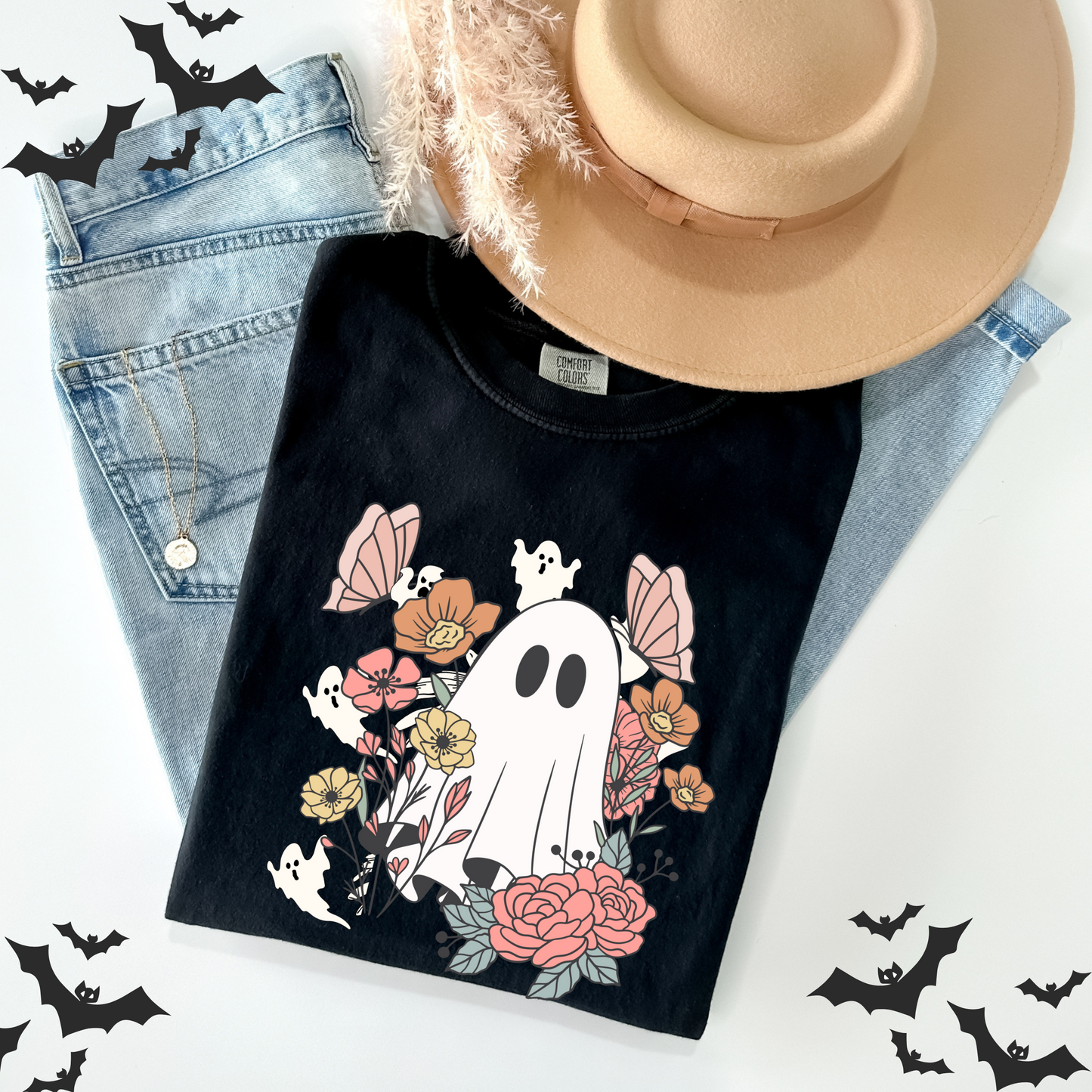 Retro Floral Cute Ghost T-Shirt