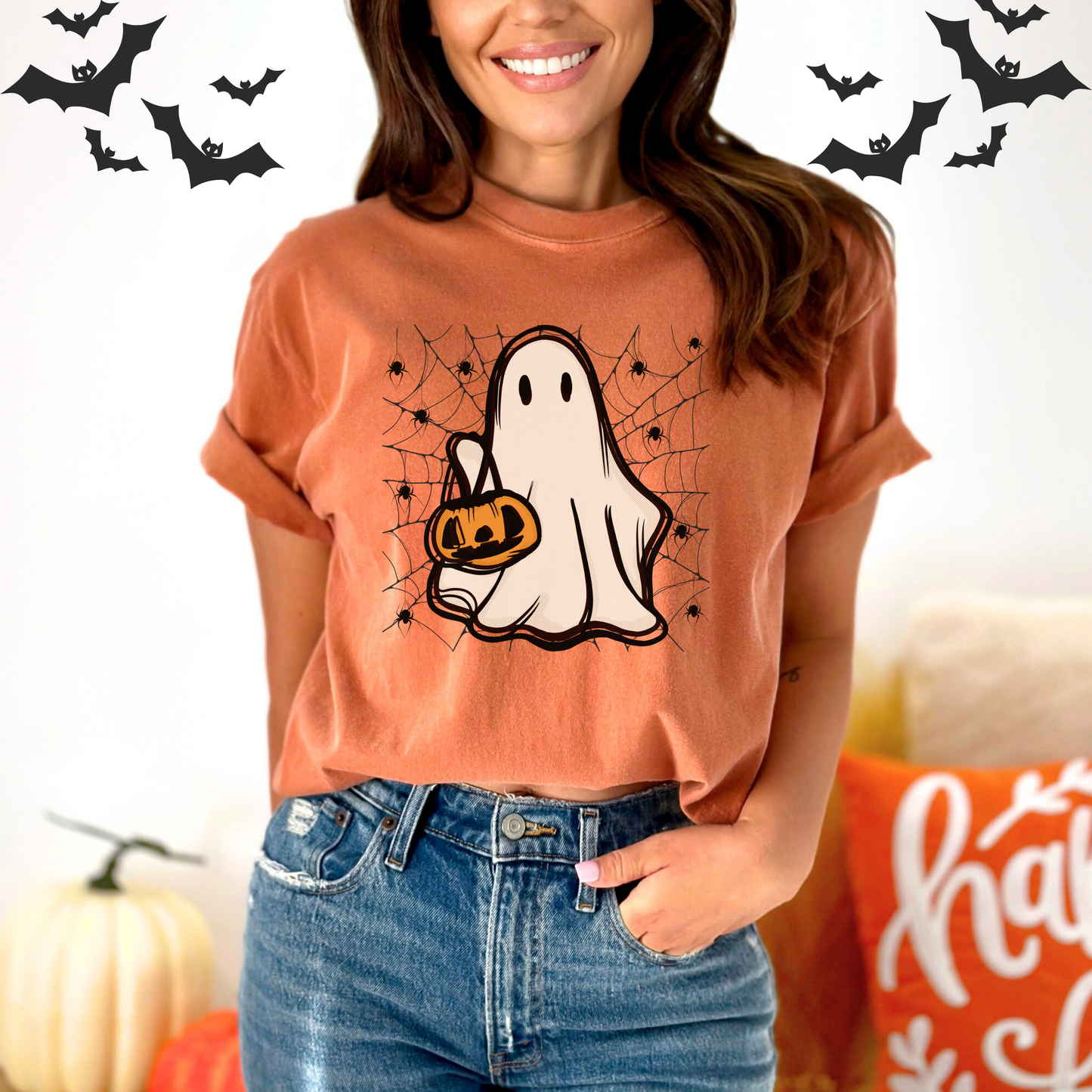 Retro Ghost Halloween Pumpkin T-Shirt
