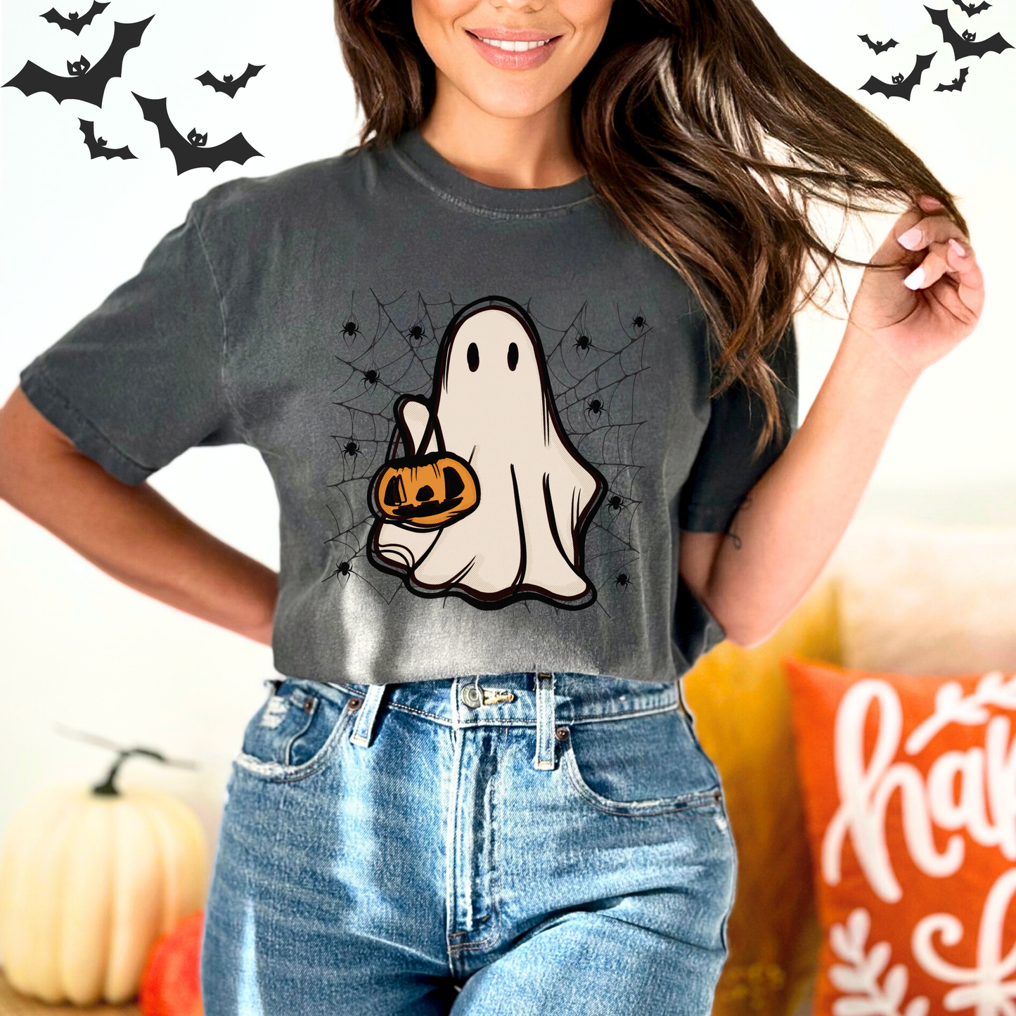 Retro Ghost Halloween Pumpkin T-Shirt