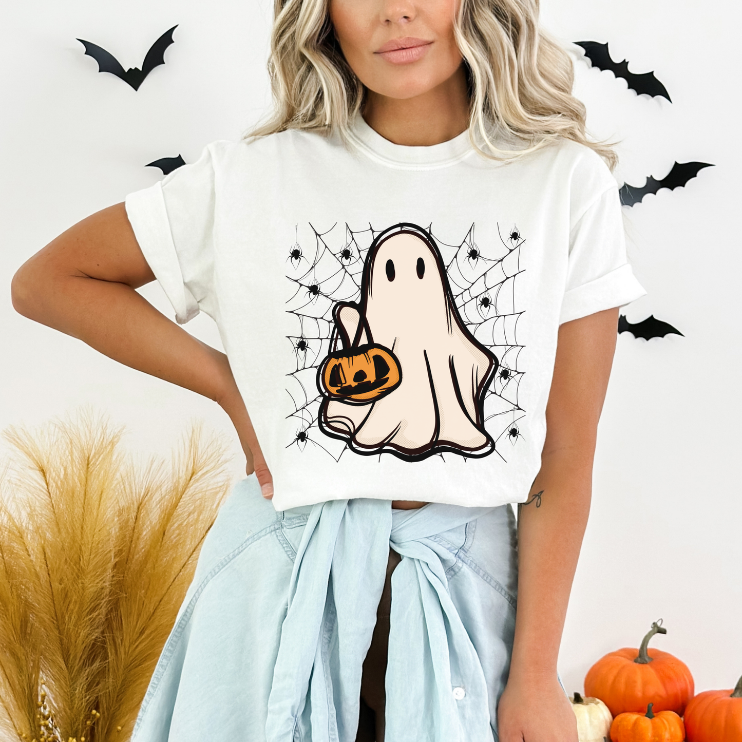 Retro Ghost Halloween Pumpkin T-Shirt