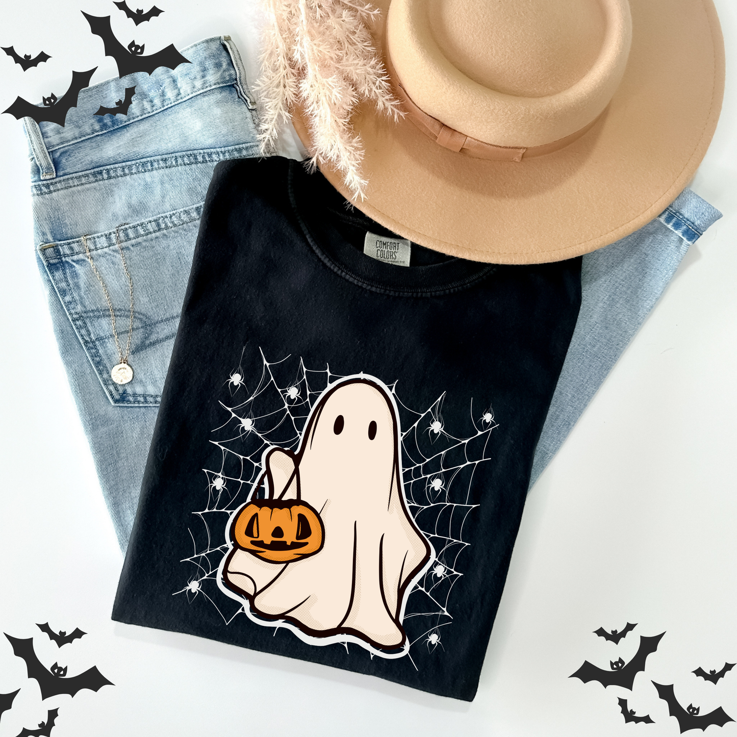 Retro Ghost Halloween Pumpkin T-Shirt