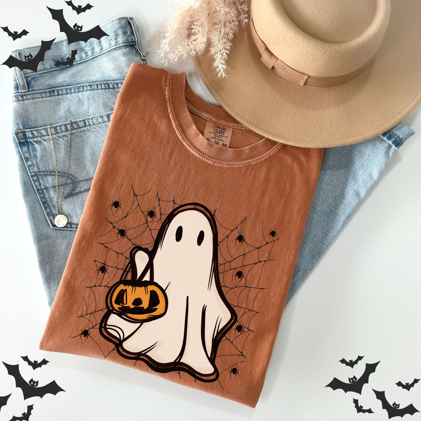 Retro Ghost Halloween Pumpkin T-Shirt