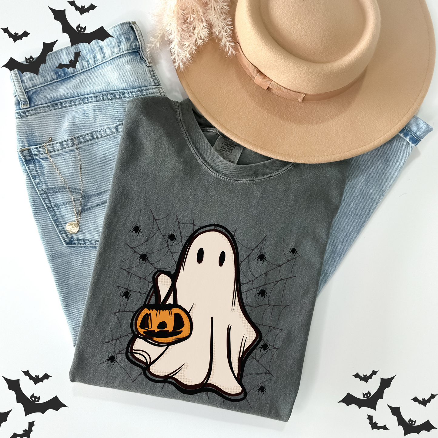 Retro Ghost Halloween Pumpkin T-Shirt