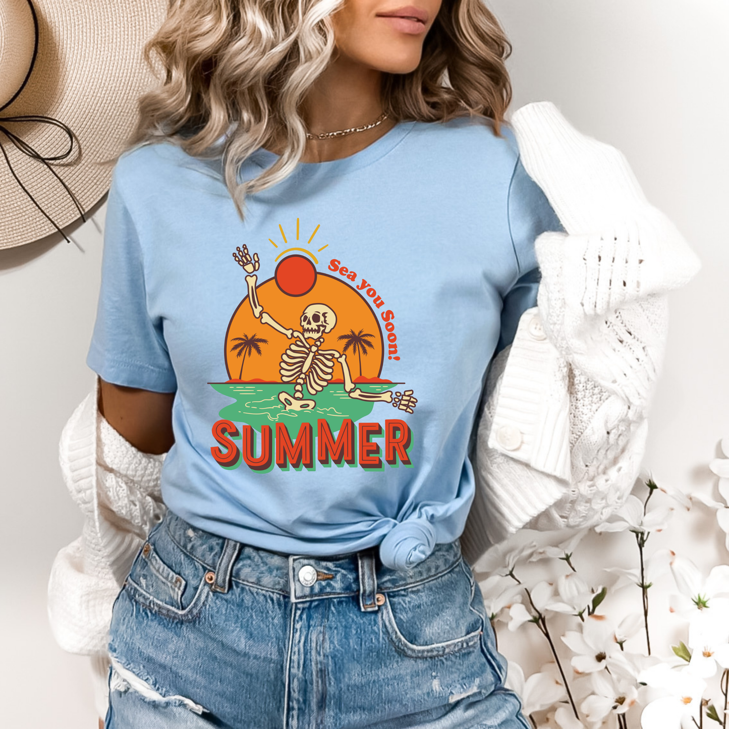 Summer Retro Skeleton Tropical Beach