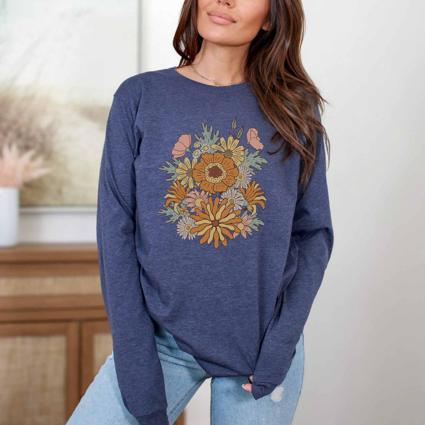 Retro 70s Groovy Flower Long Sleeve