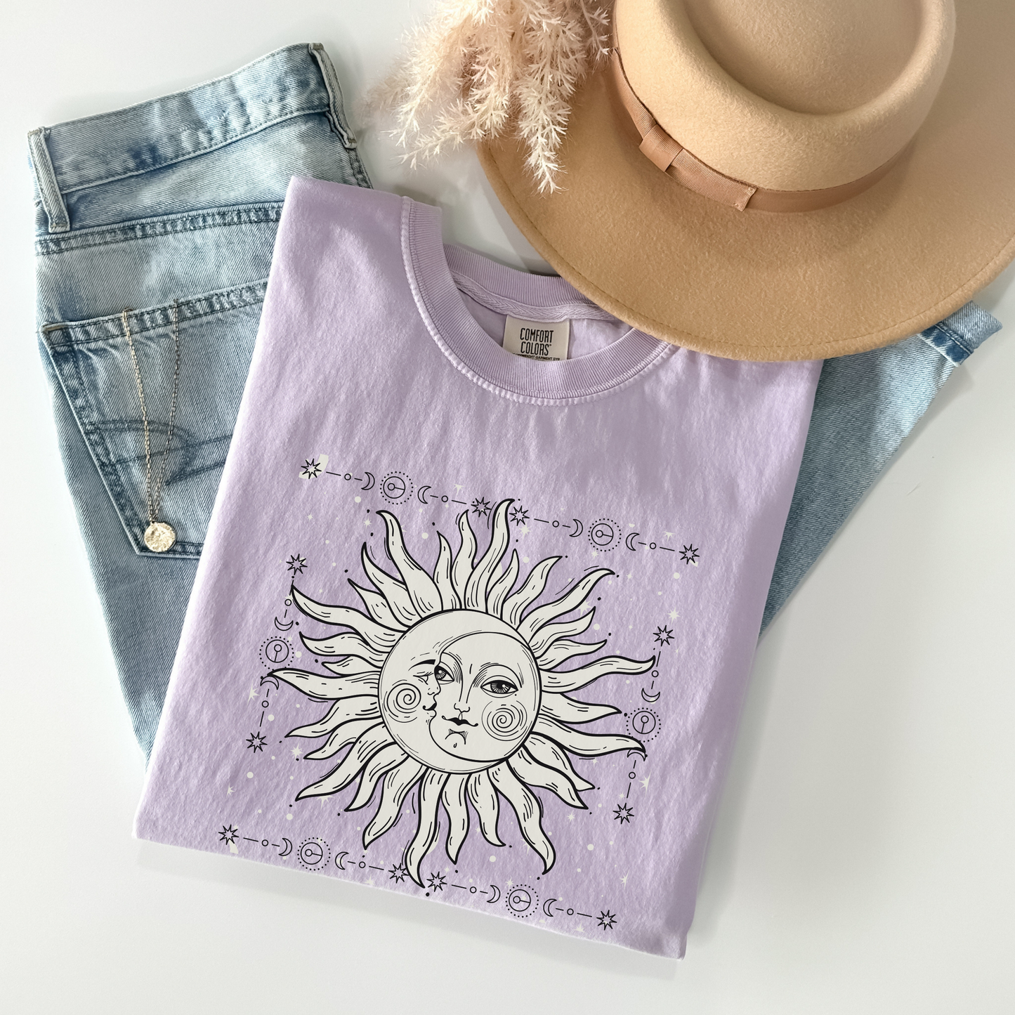 Celestial Sun and Crescent Moon Face Shirt