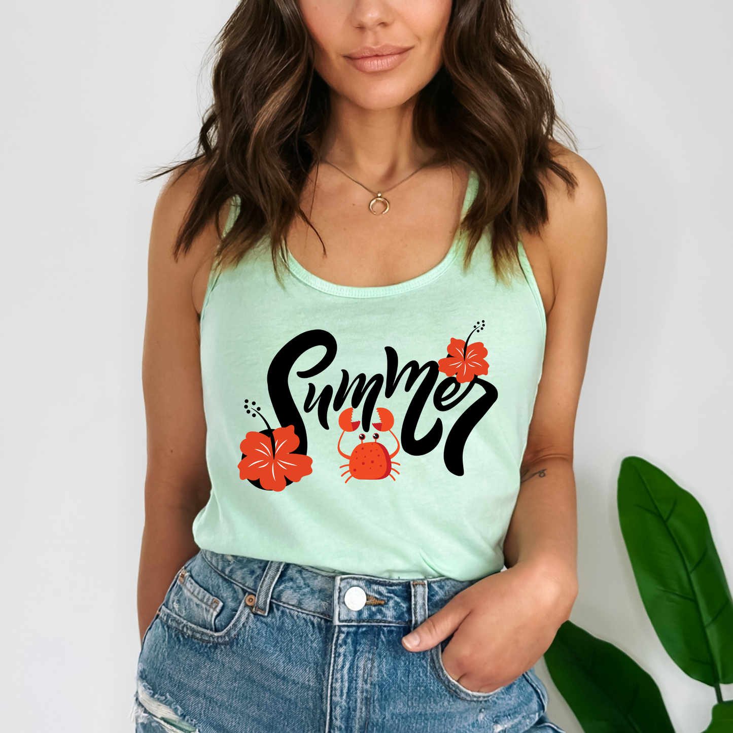 Summer Flower & Red Crab Women's Racerback Tank