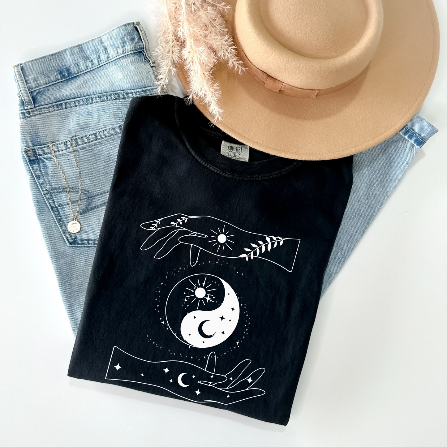 Ying Yang Mystical Hands Floral T-Shirt