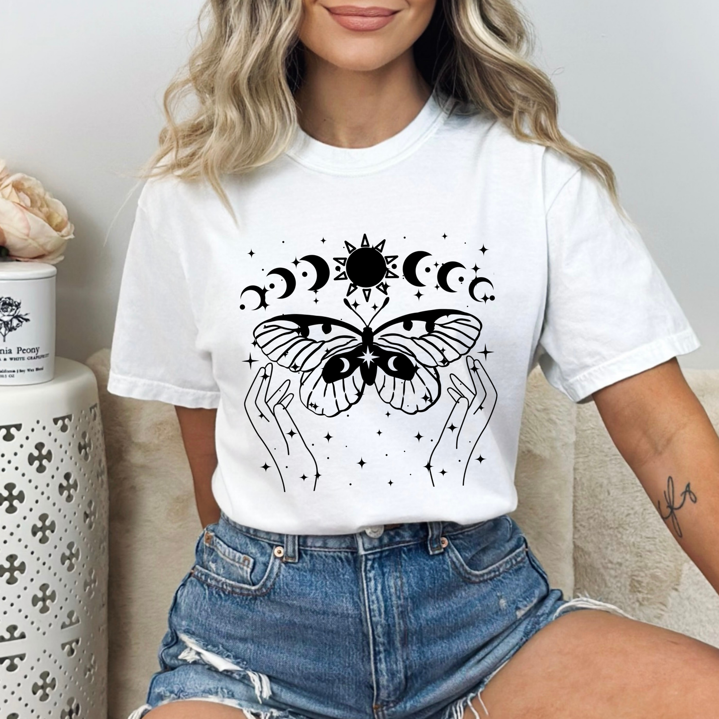 Celestial Moon Phases Butterfly T-Shirt