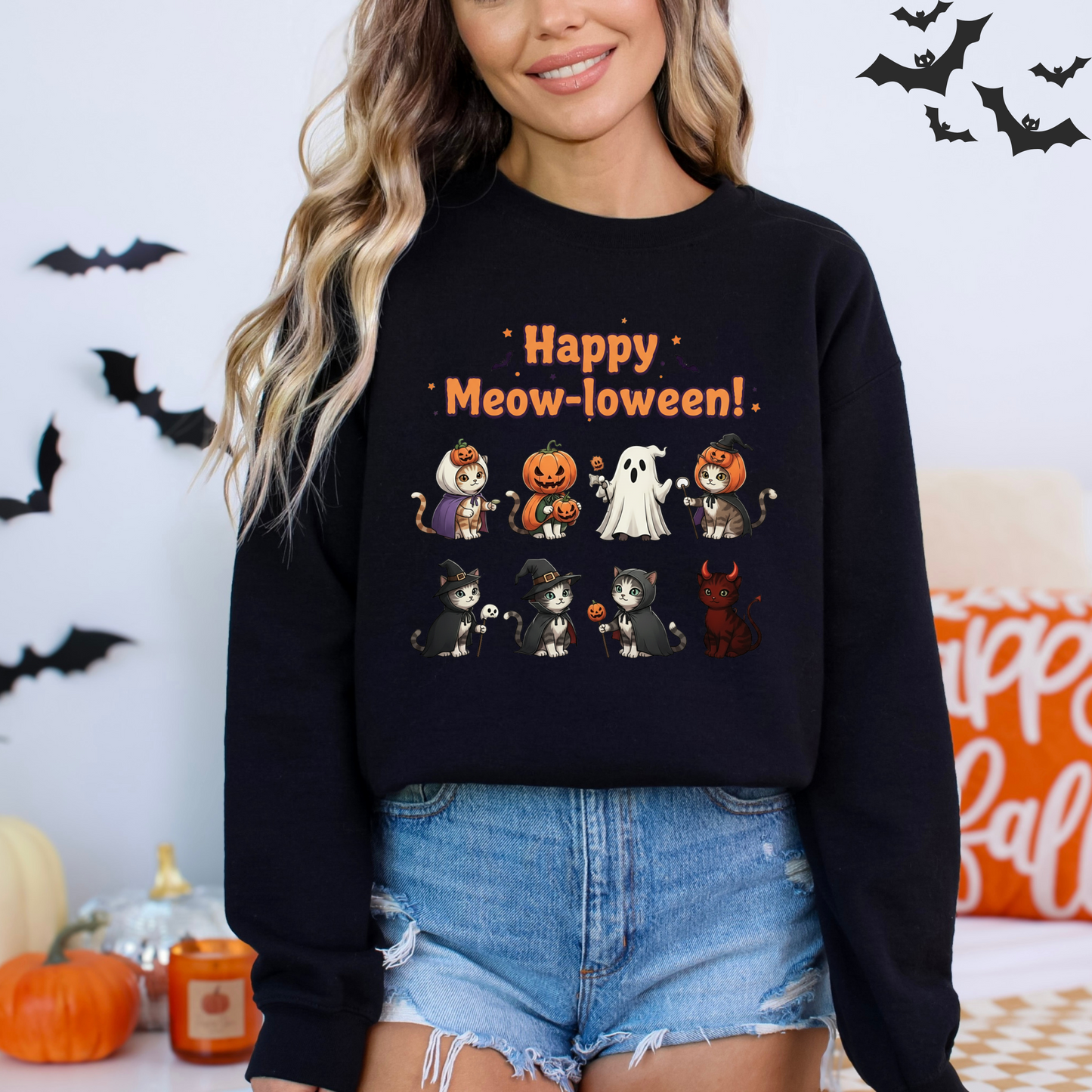 Cute Cat Happy Meow-loween Sweatshirt