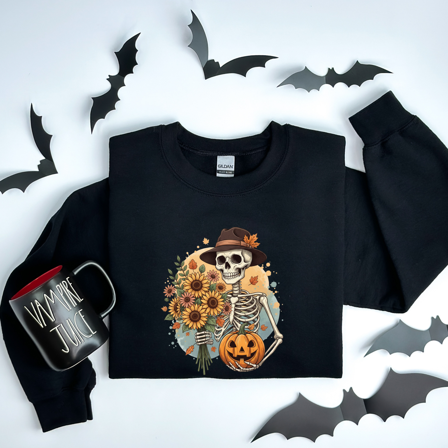 Whimsical Vintage Skeleton & Pumpkin Sweatshirt