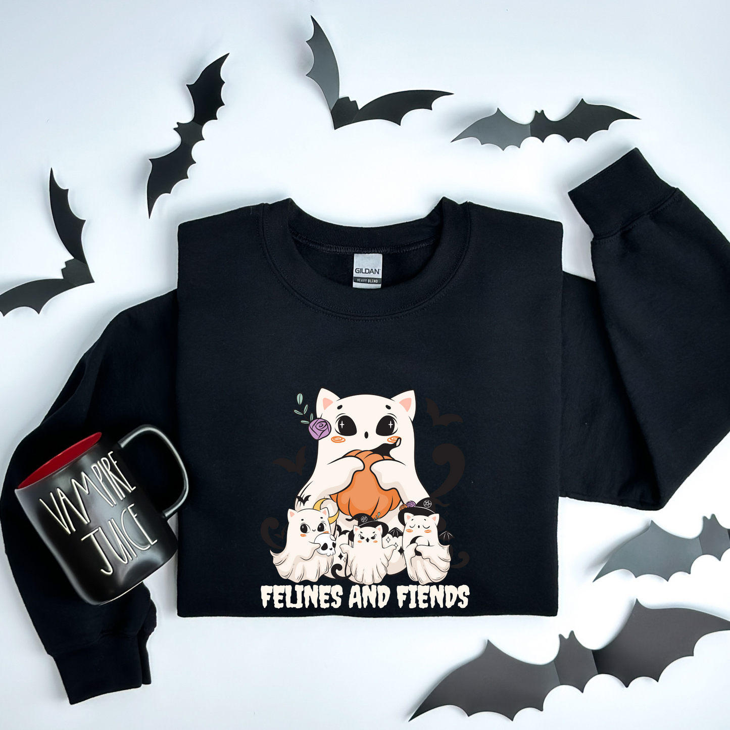 Felines and Fiends Cute Ghost Cat Halloween Sweatshirt