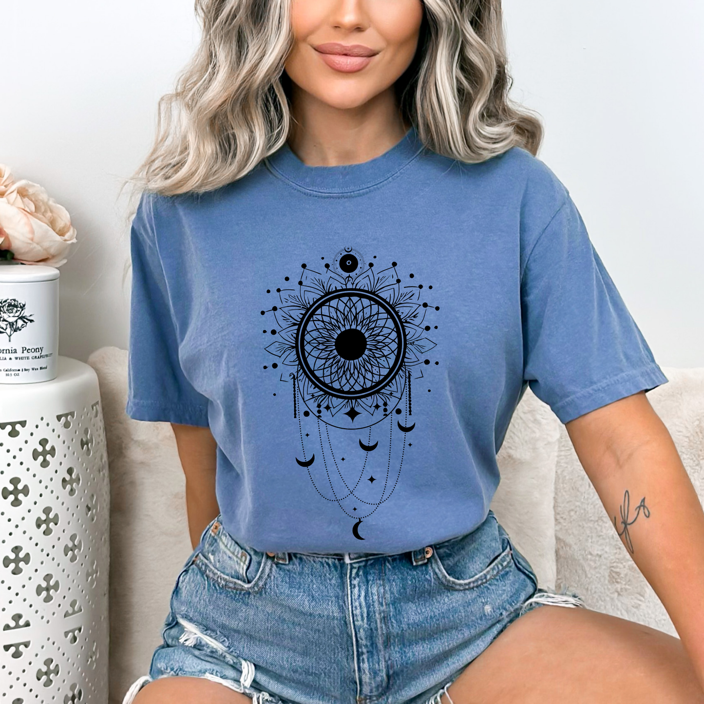 Dream Catcher, Mystic round frame with lunar phases, tarot magic and astrology, Mystical Moon