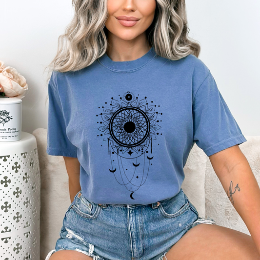 Dream Catcher, Mystic round frame with lunar phases, tarot magic and astrology, Mystical Moon