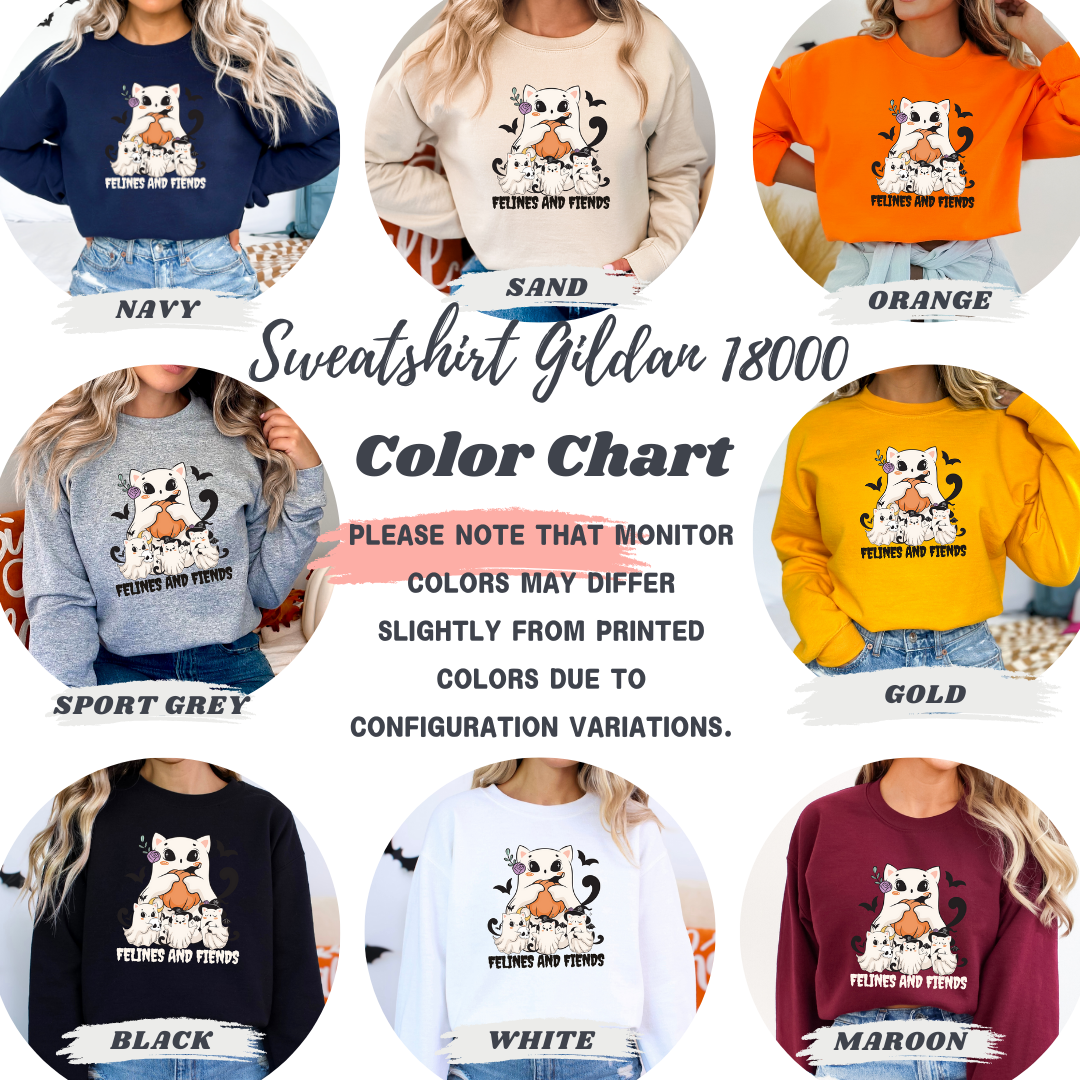 Felines and Fiends Cute Ghost Cat Halloween Sweatshirt