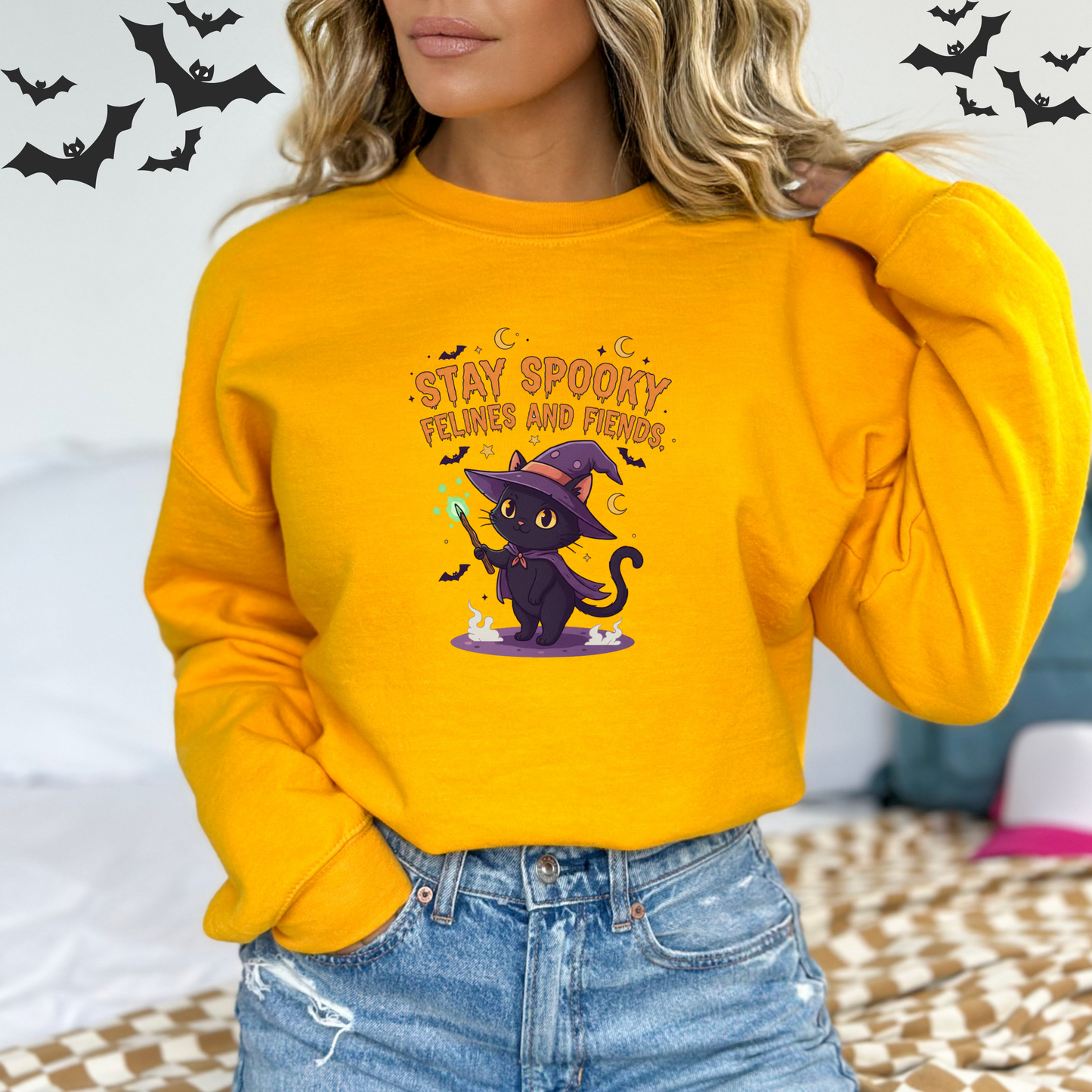 Cute Witch Cat Stay Spooky Felines and Fiends Sweatshirt