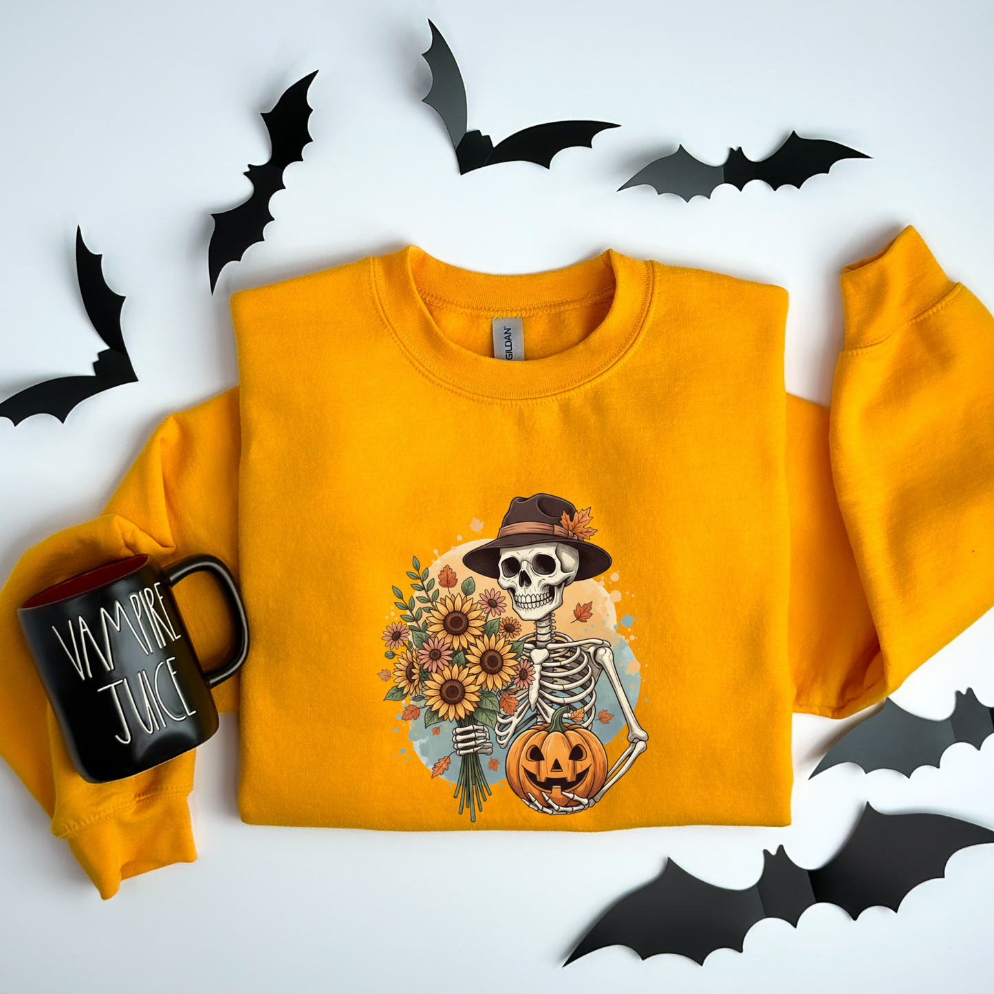 Whimsical Vintage Skeleton & Pumpkin Sweatshirt