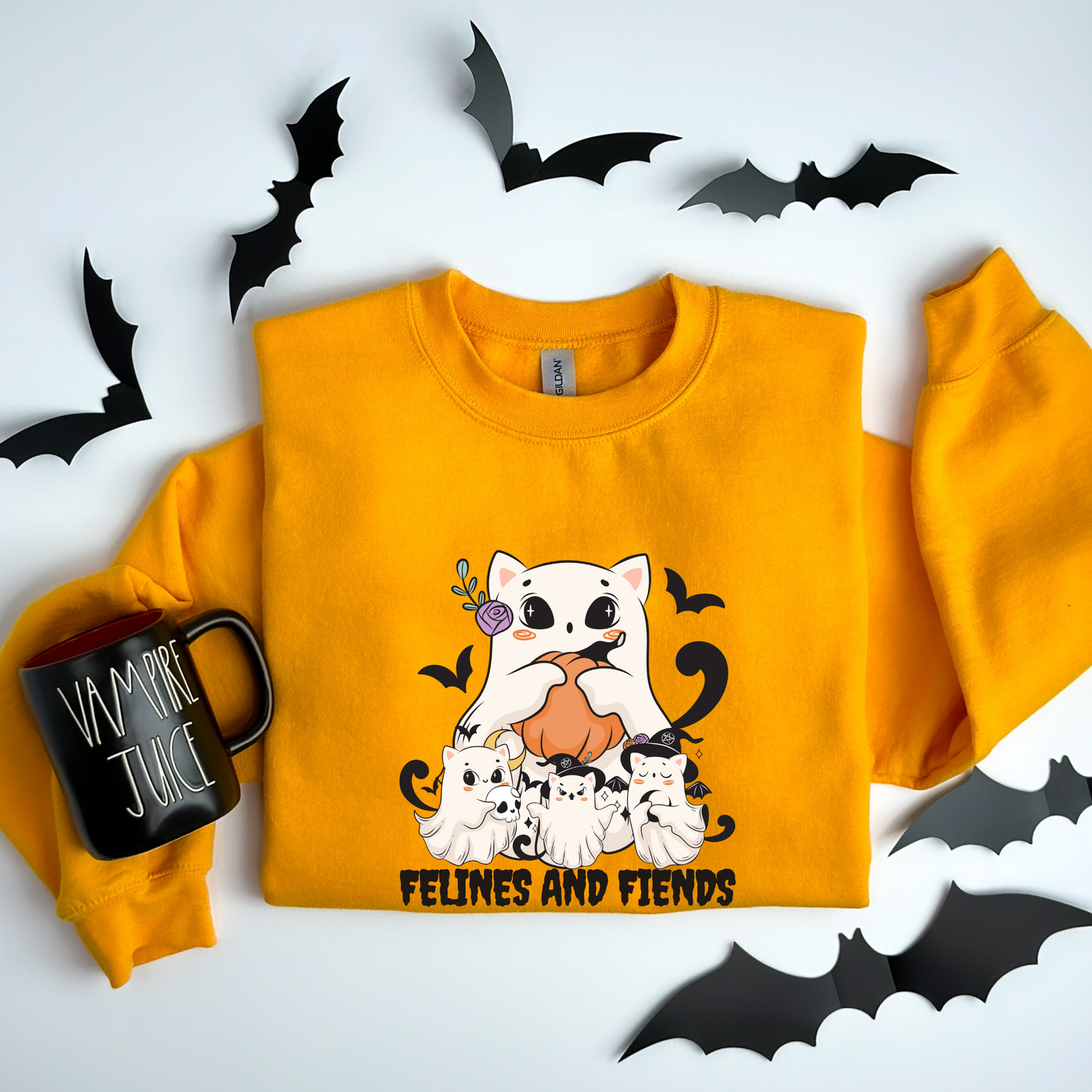 Felines and Fiends Cute Ghost Cat Halloween Sweatshirt