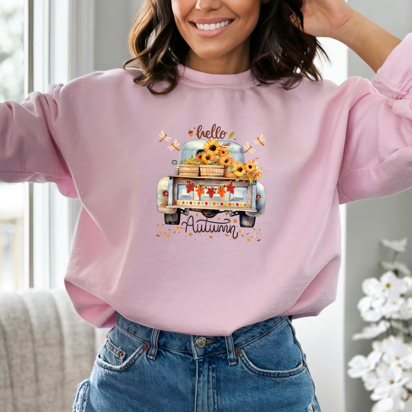 Hello Autumn Harvest Vintage Pickup Truck Sweatshirt