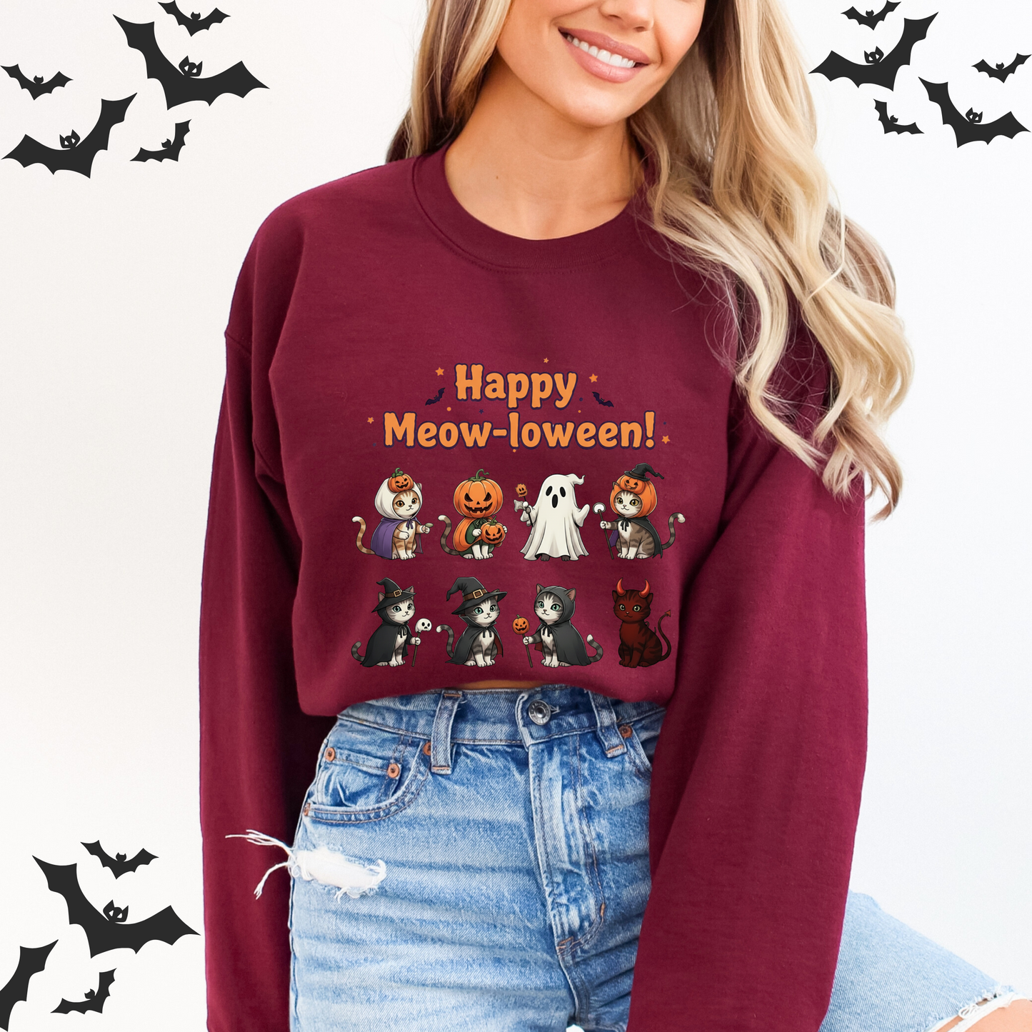 Cute Cat Happy Meow-loween Sweatshirt