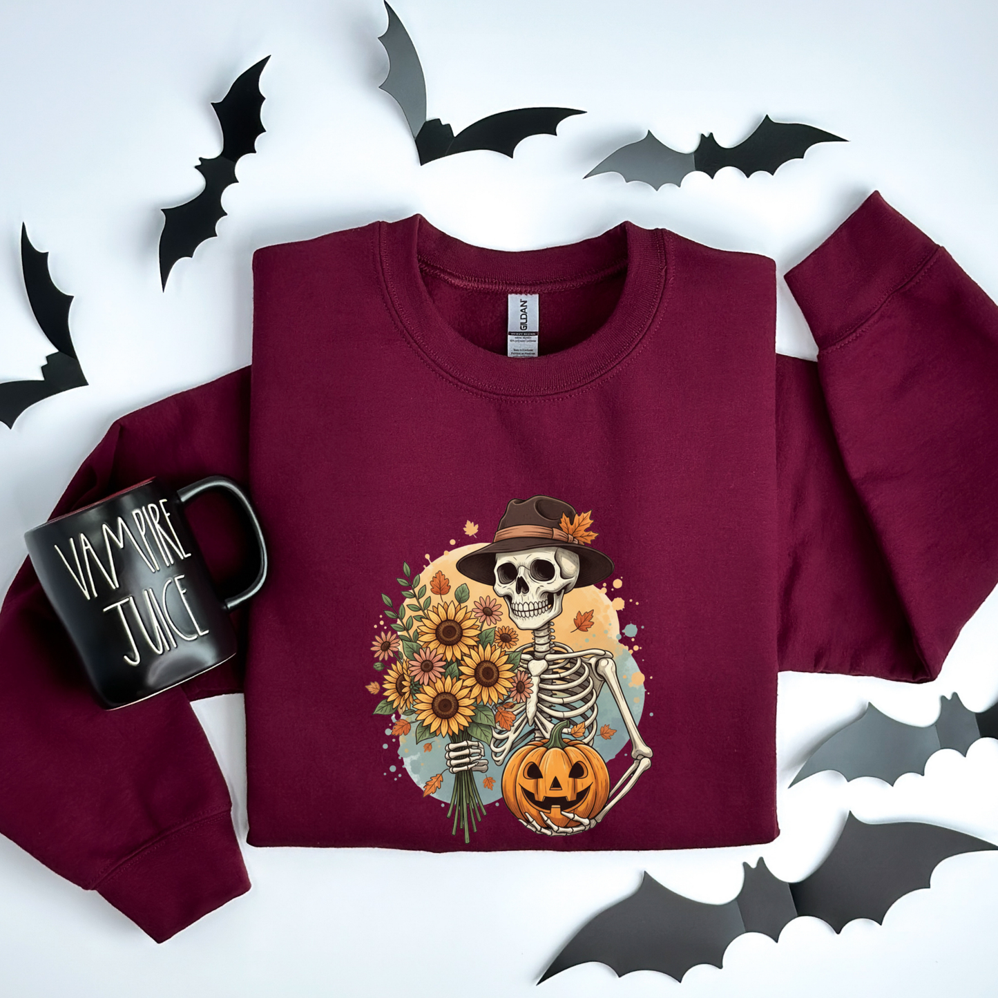 Whimsical Vintage Skeleton & Pumpkin Sweatshirt