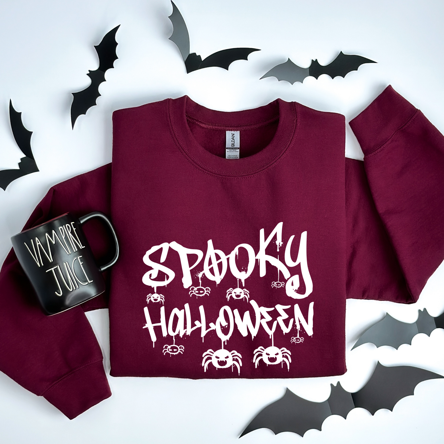 Spooky Halloween Dripping Graffiti Text & Spiders Sweatshirt