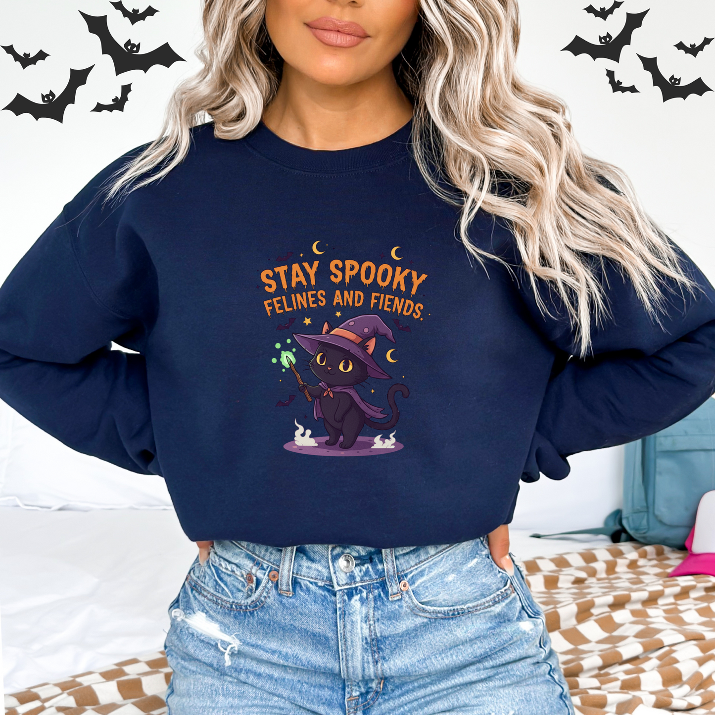 Cute Witch Cat Stay Spooky Felines and Fiends Sweatshirt