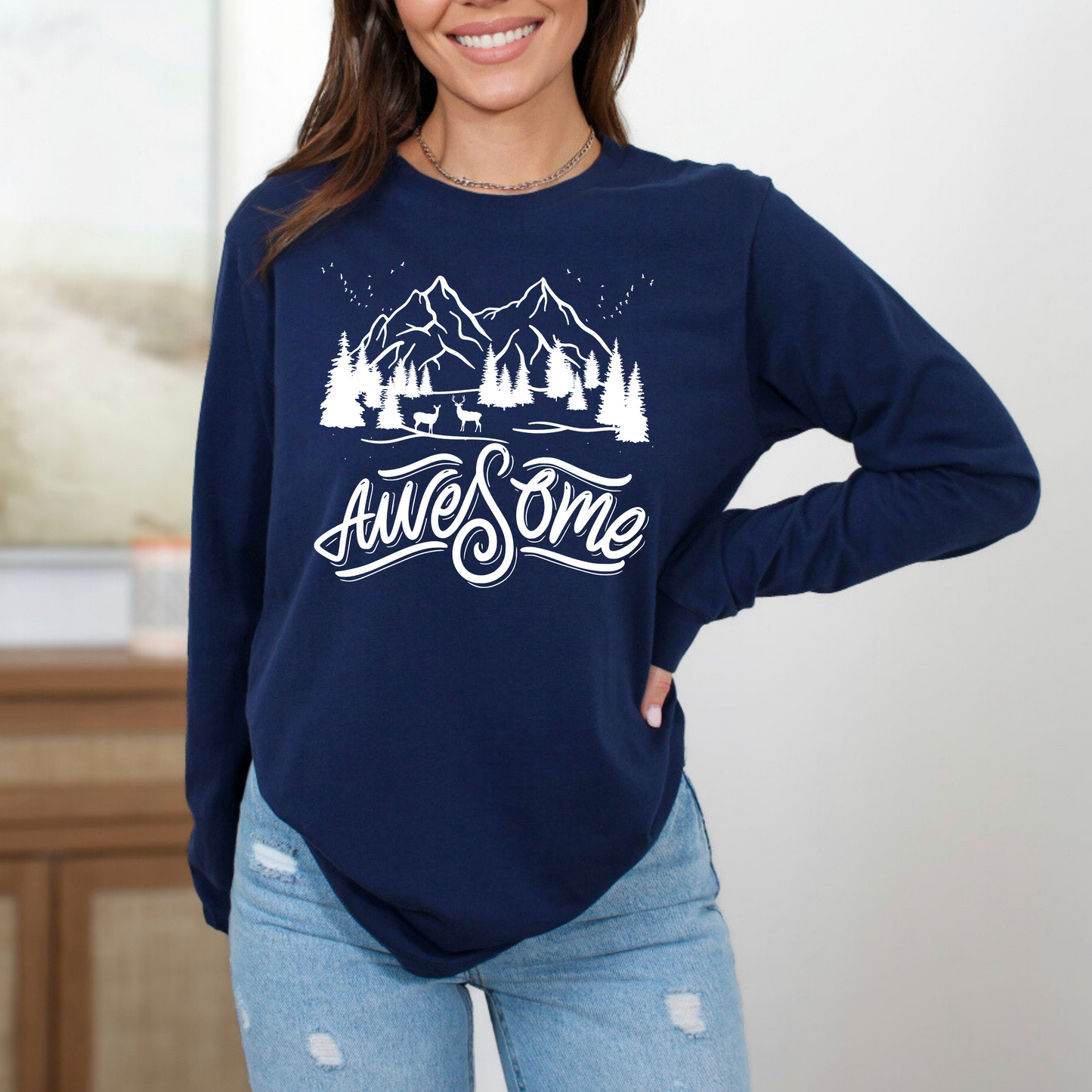 Awesome Adventure Long Sleeve Tee - Nature-Inspired Graphic Shirt