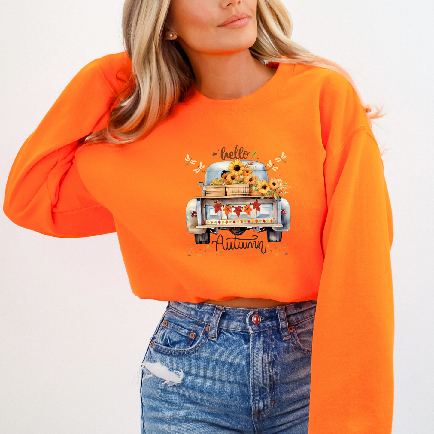 Hello Autumn Harvest Vintage Pickup Truck Sweatshirt