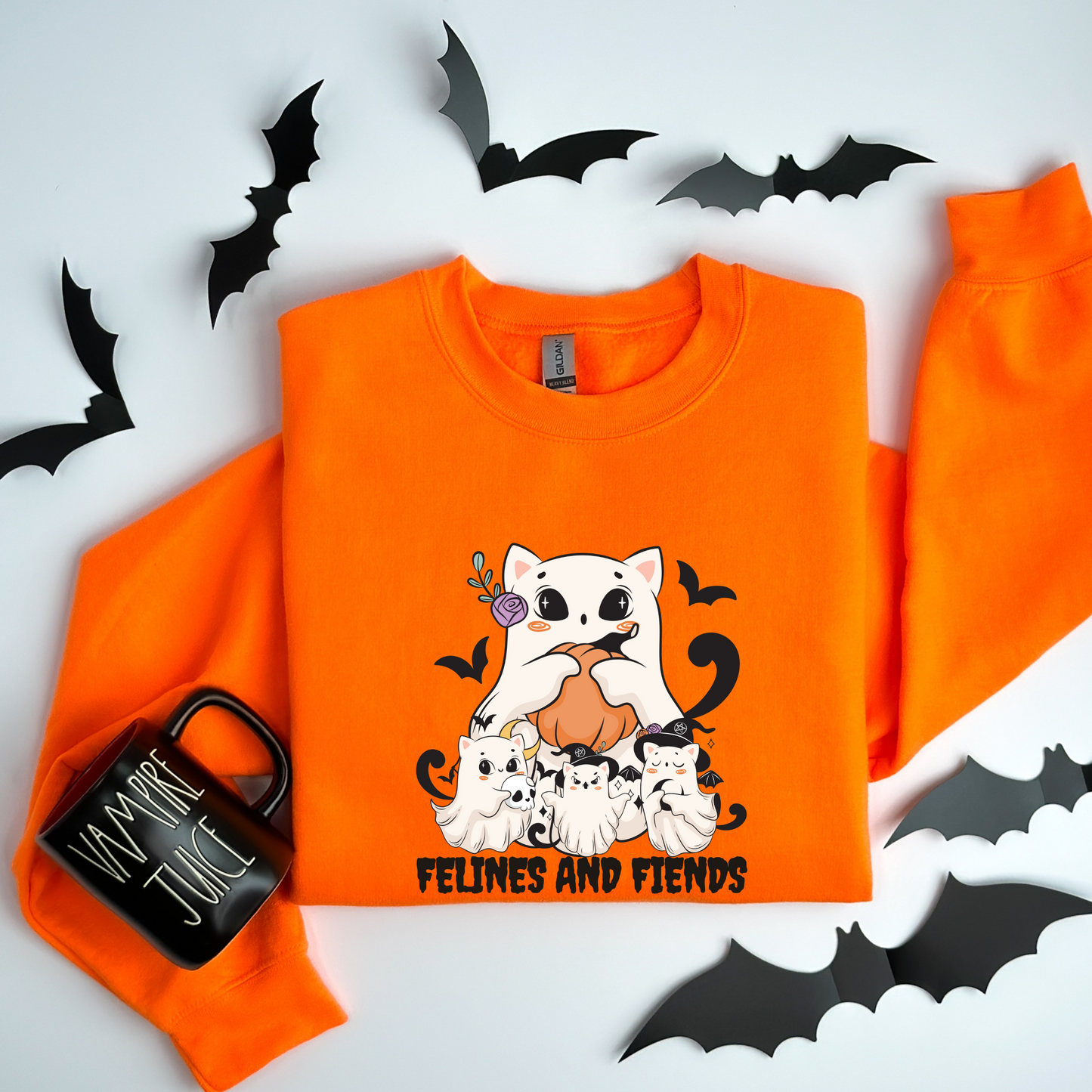 Felines and Fiends Cute Ghost Cat Halloween Sweatshirt