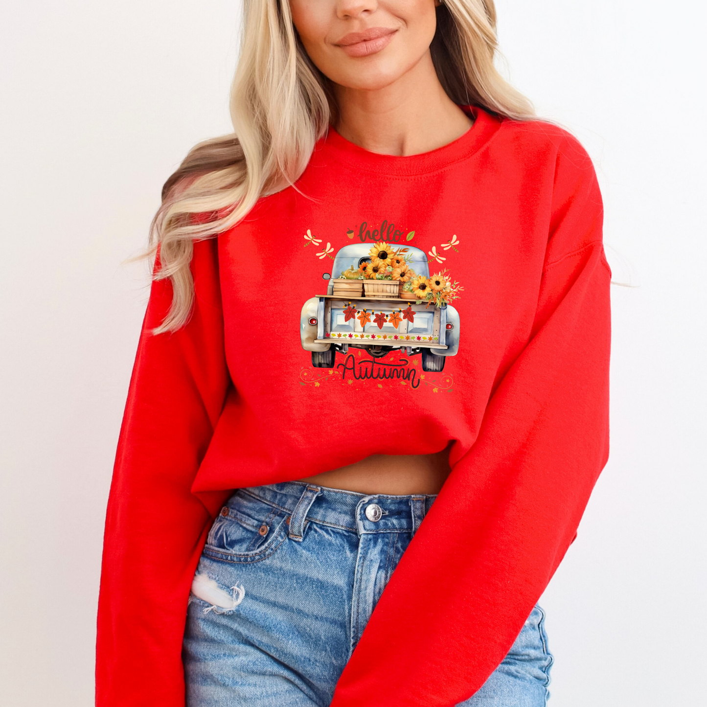 Hello Autumn Harvest Vintage Pickup Truck Sweatshirt