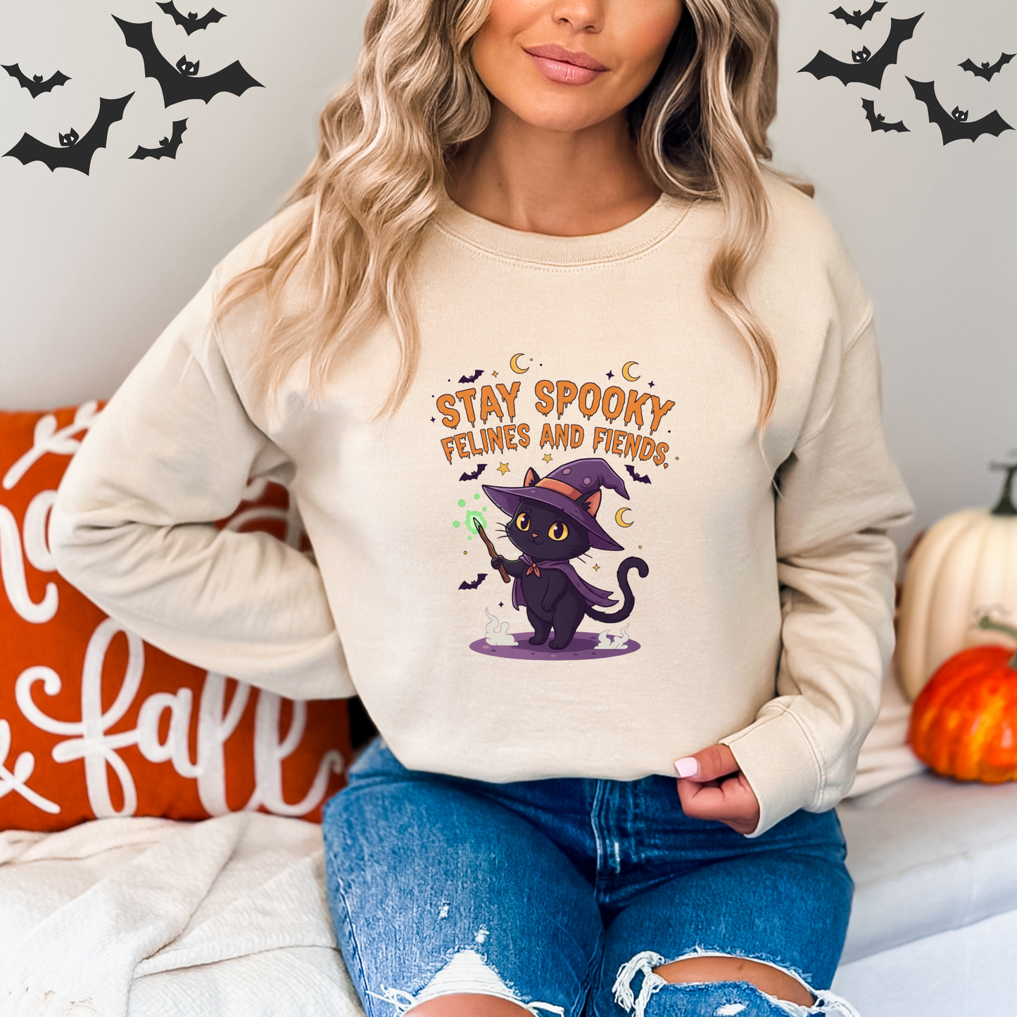 Cute Witch Cat Stay Spooky Felines and Fiends Sweatshirt