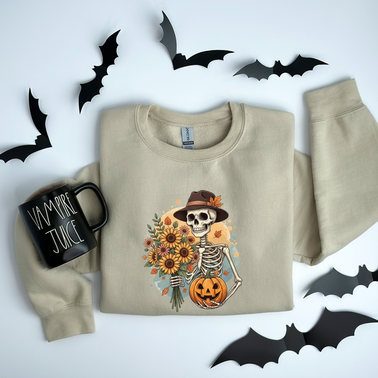 Whimsical Vintage Skeleton & Pumpkin Sweatshirt