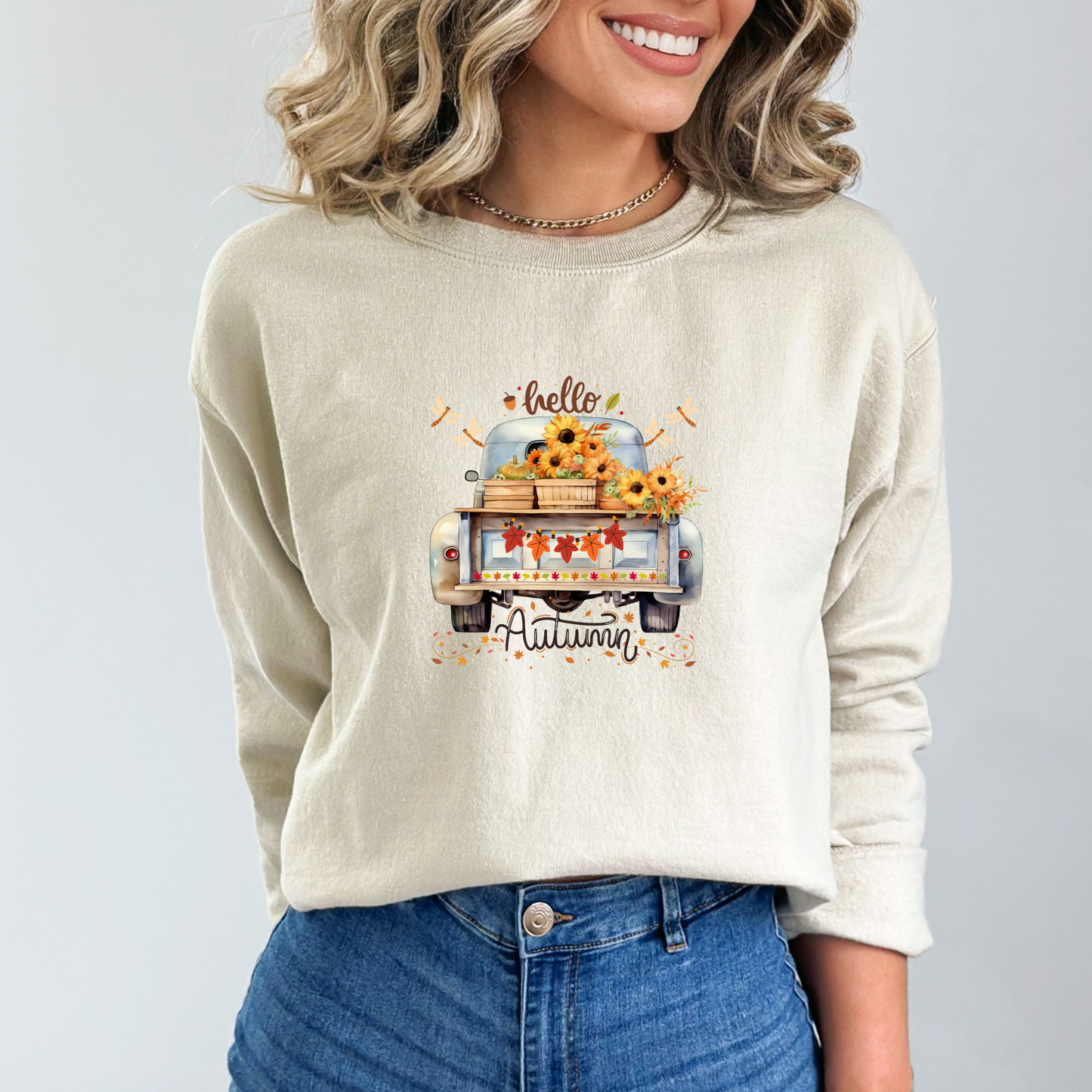 Hello Autumn Harvest Vintage Pickup Truck Sweatshirt