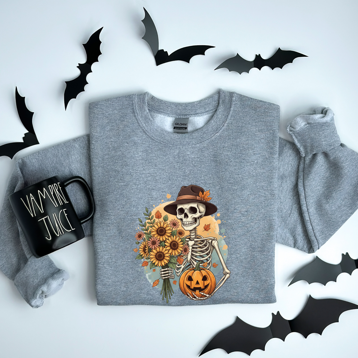 Whimsical Vintage Skeleton & Pumpkin Sweatshirt