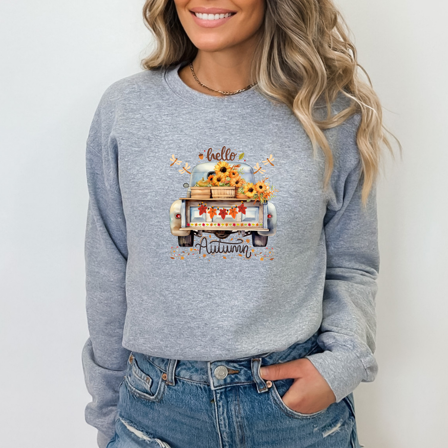 Hello Autumn Harvest Vintage Pickup Truck Sweatshirt