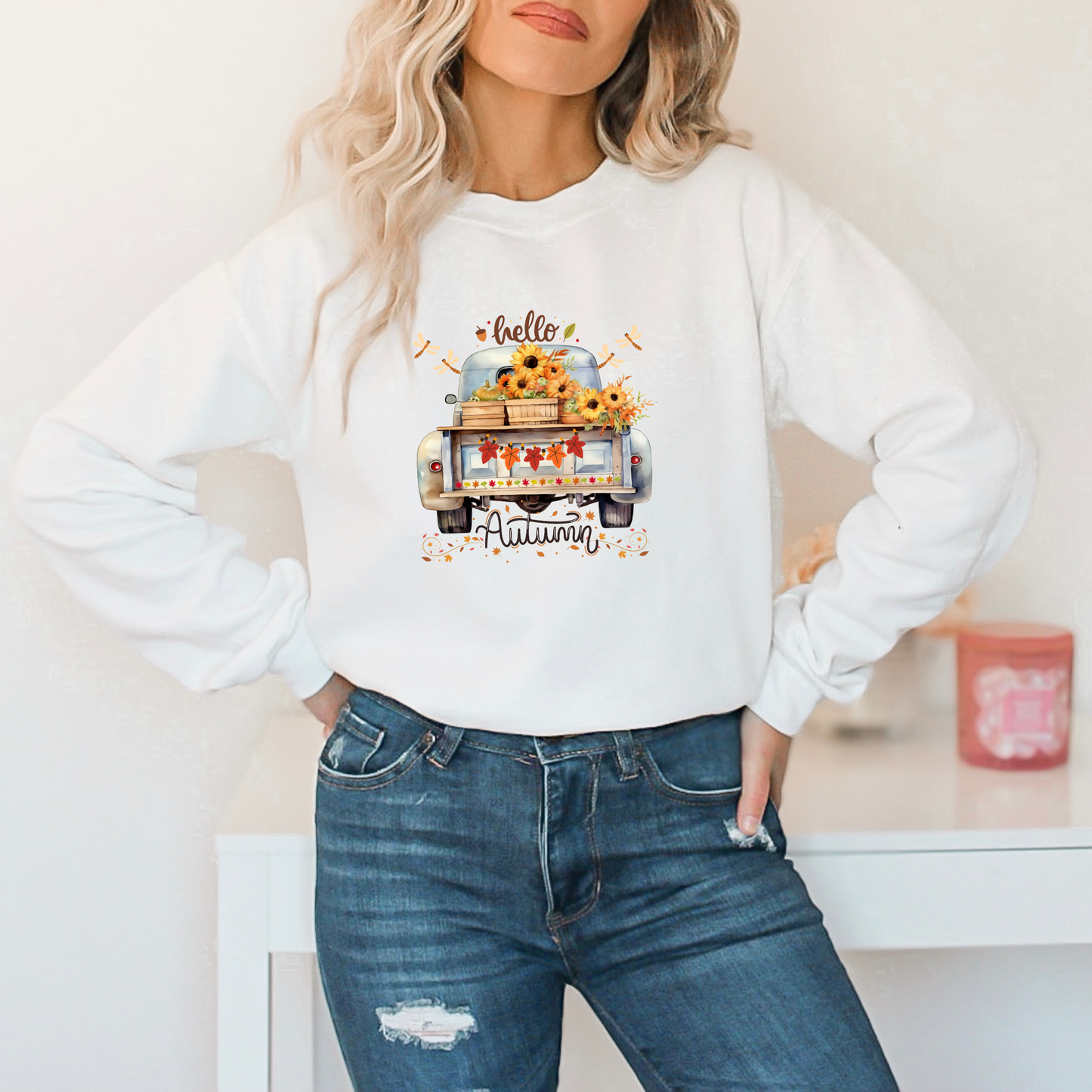 Hello Autumn Harvest Vintage Pickup Truck Sweatshirt
