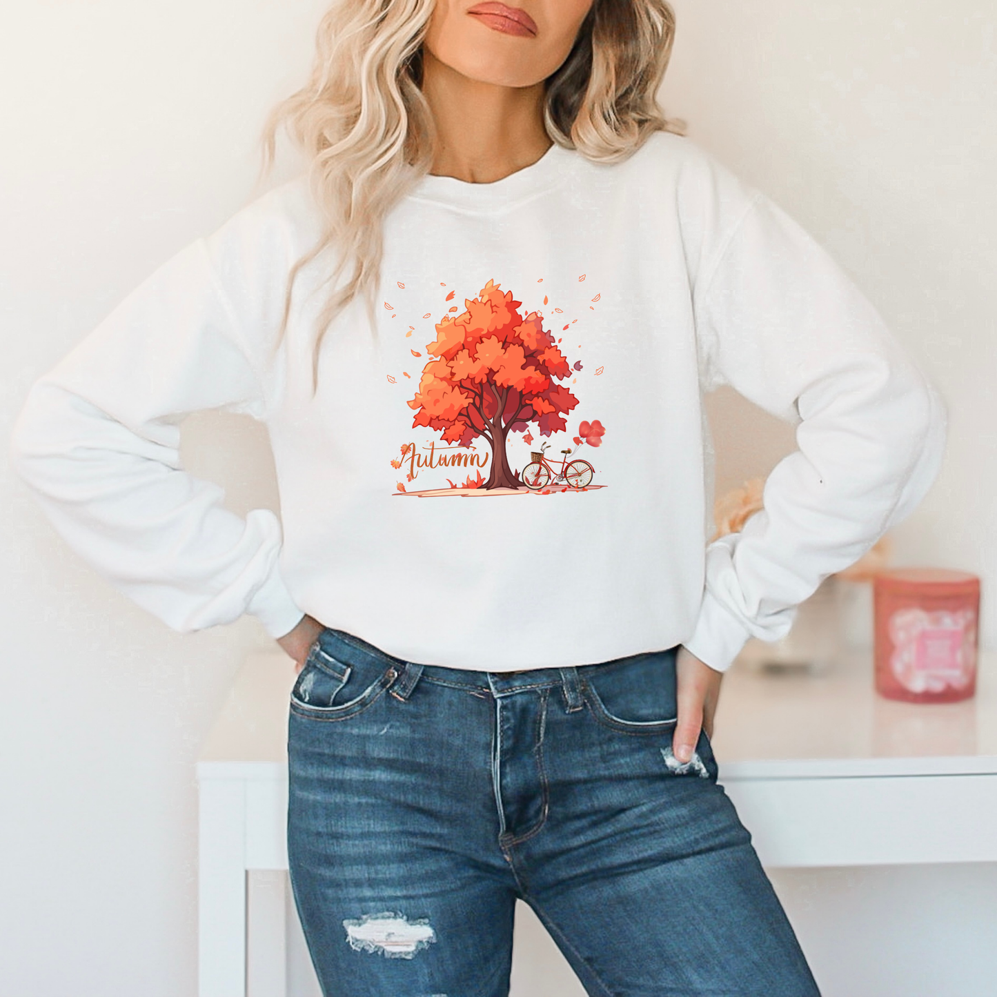 Fall Leaves, Tree & Bicycle Sweatshirt