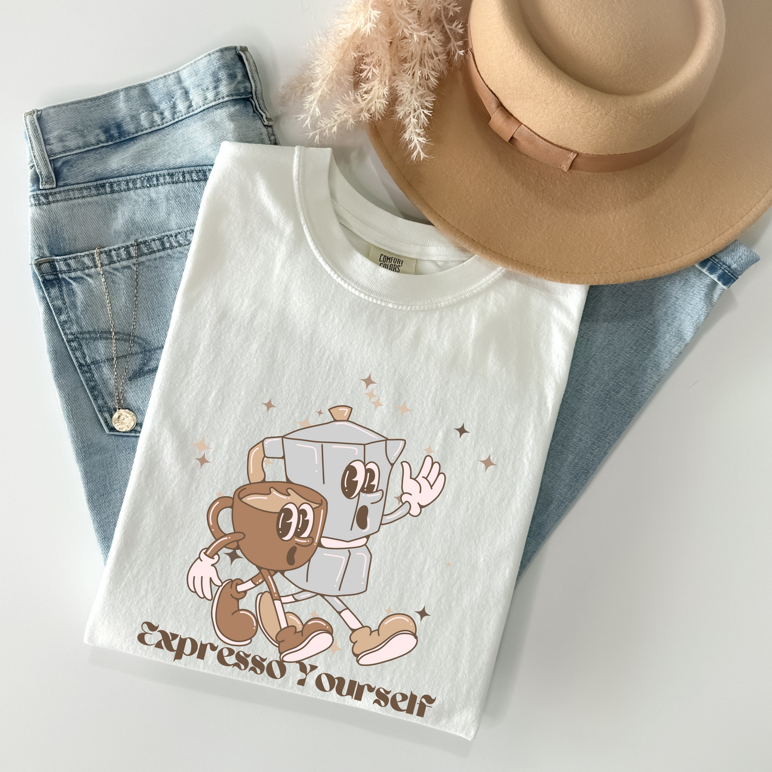 Playful food and drink-themed t-shirts for foodies and coffee lovers. Comfy and fun designs perfect for brunch, parties, or casual everyday wear.