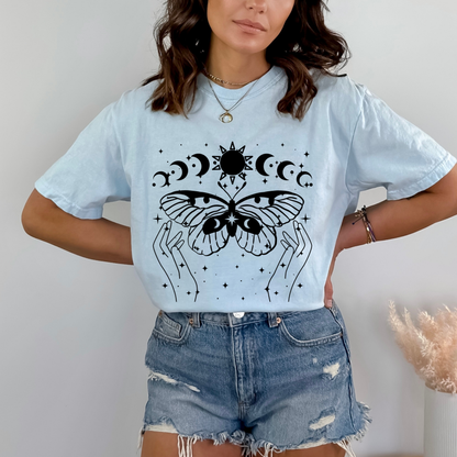 Celestial Moon Phases Butterfly T-Shirt