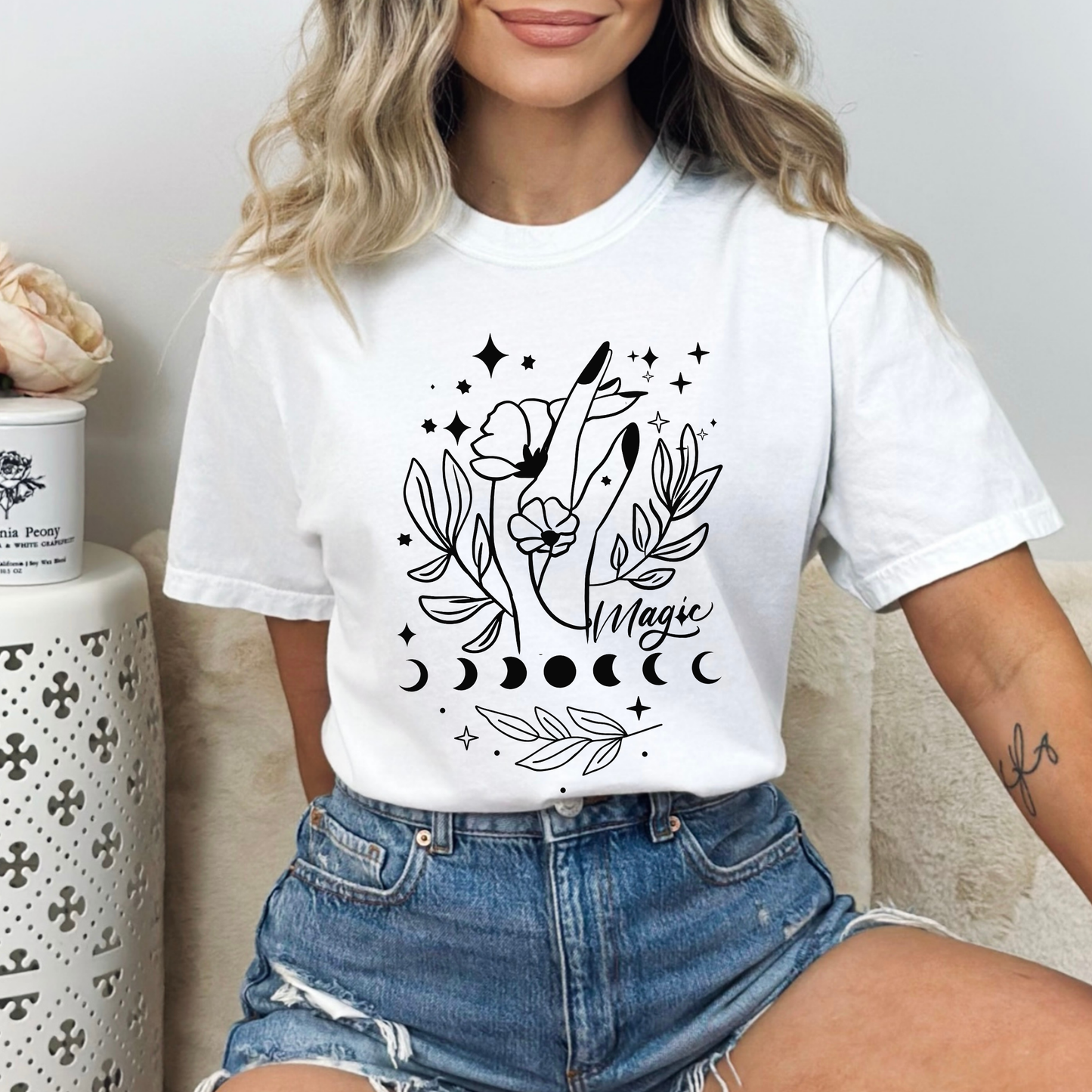 Celestial Floral Moon Phases T-Shirt