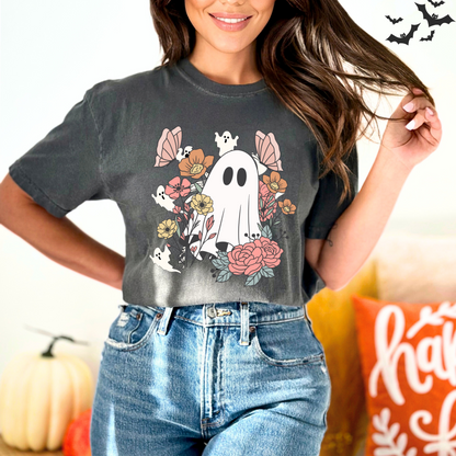 Retro Floral Cute Ghost T-Shirt