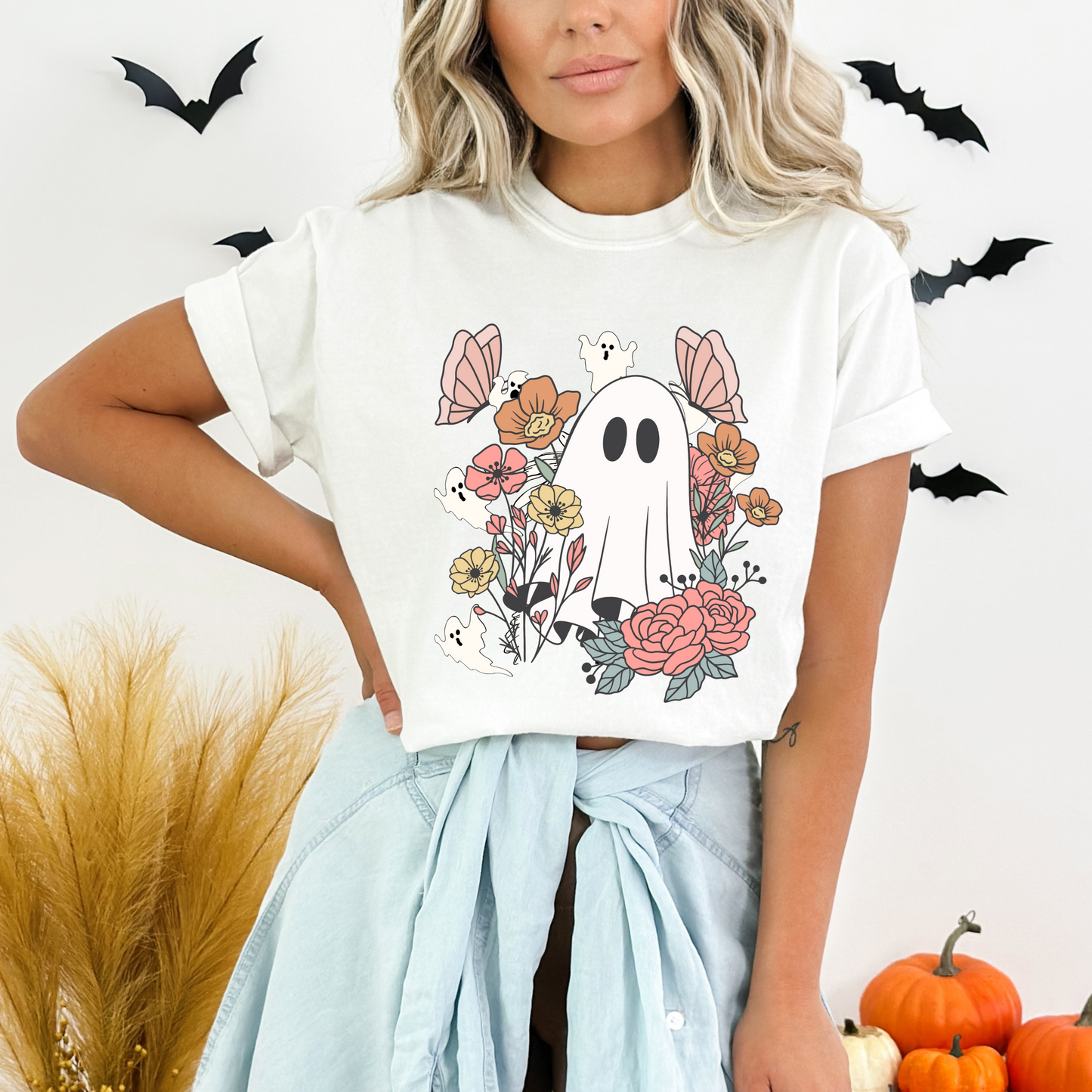Retro Floral Cute Ghost T-Shirt