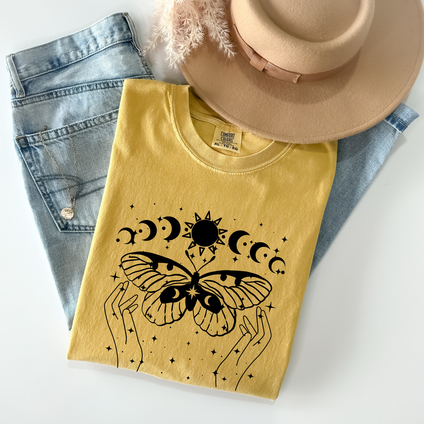 Celestial Moon Phases Butterfly T-Shirt