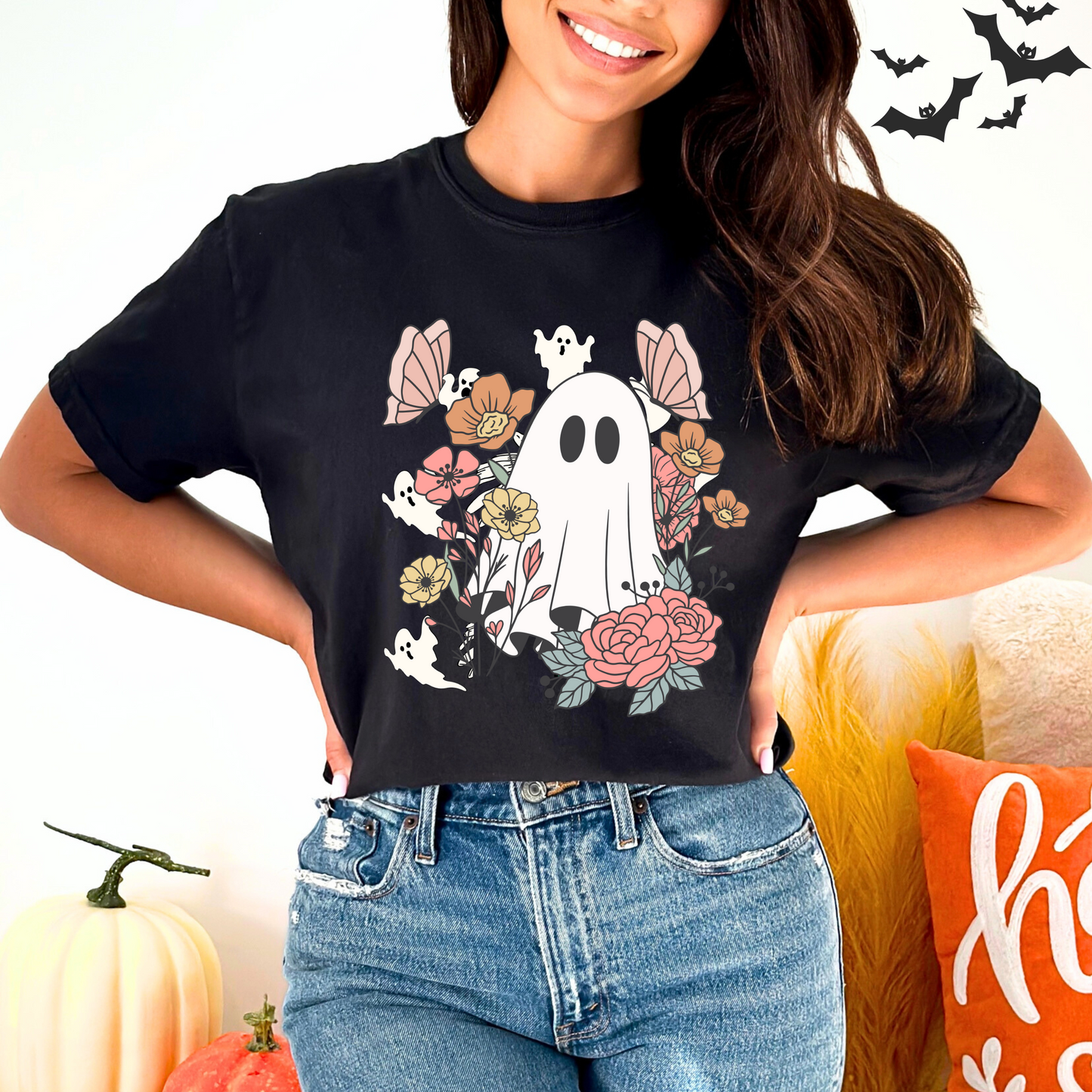 Retro Floral Cute Ghost T-Shirt