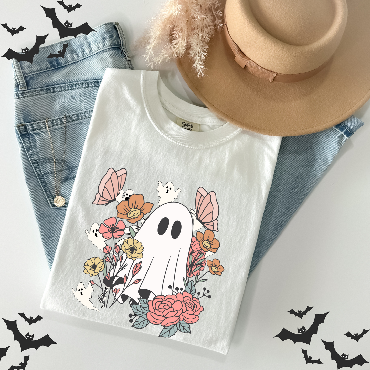 Retro Floral Cute Ghost T-Shirt