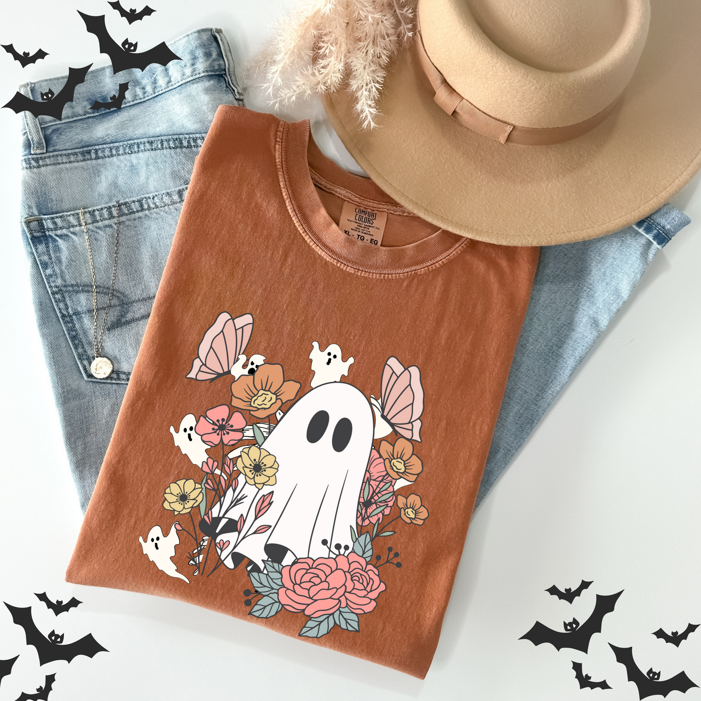 Retro Floral Cute Ghost T-Shirt