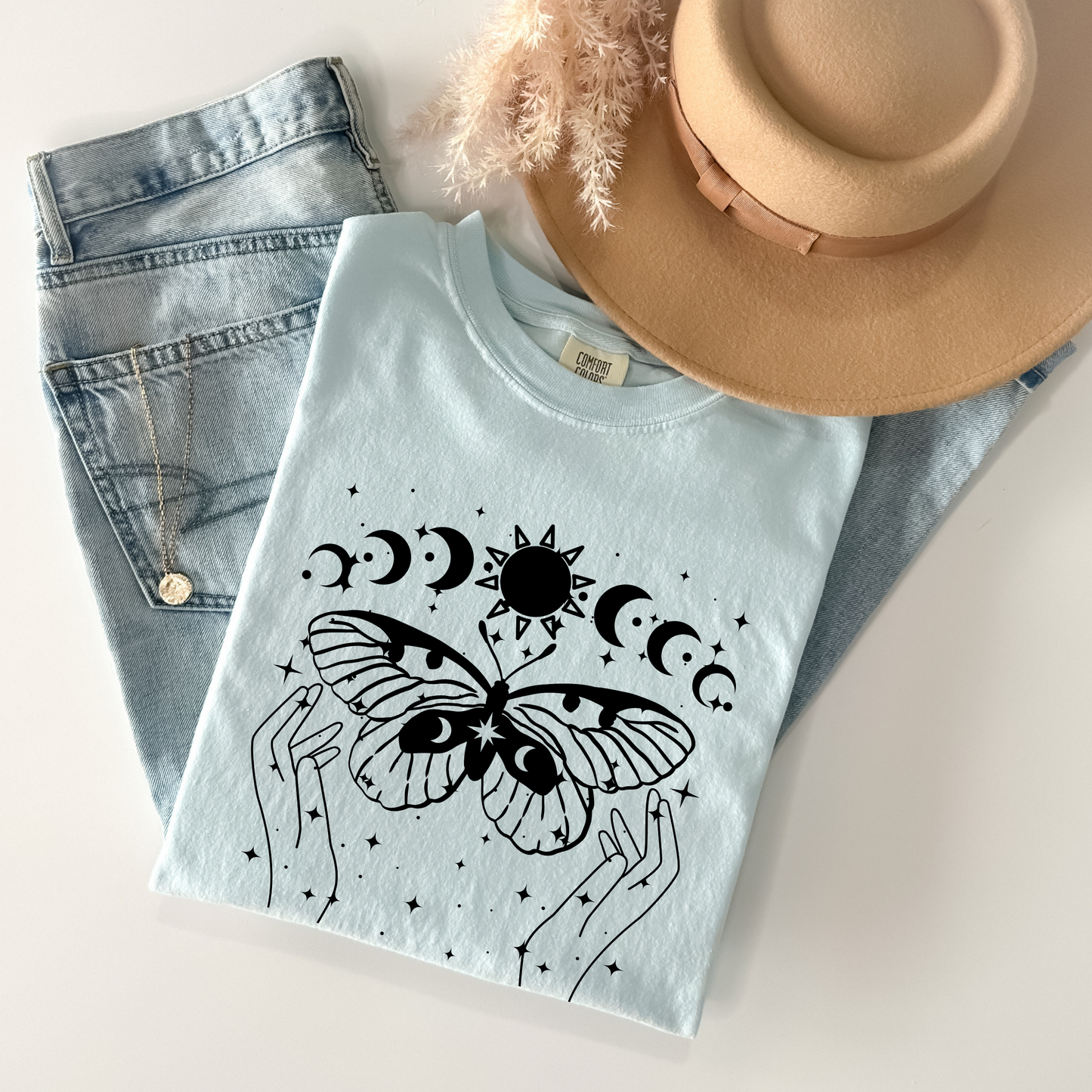 Celestial Moon Phases Butterfly T-Shirt