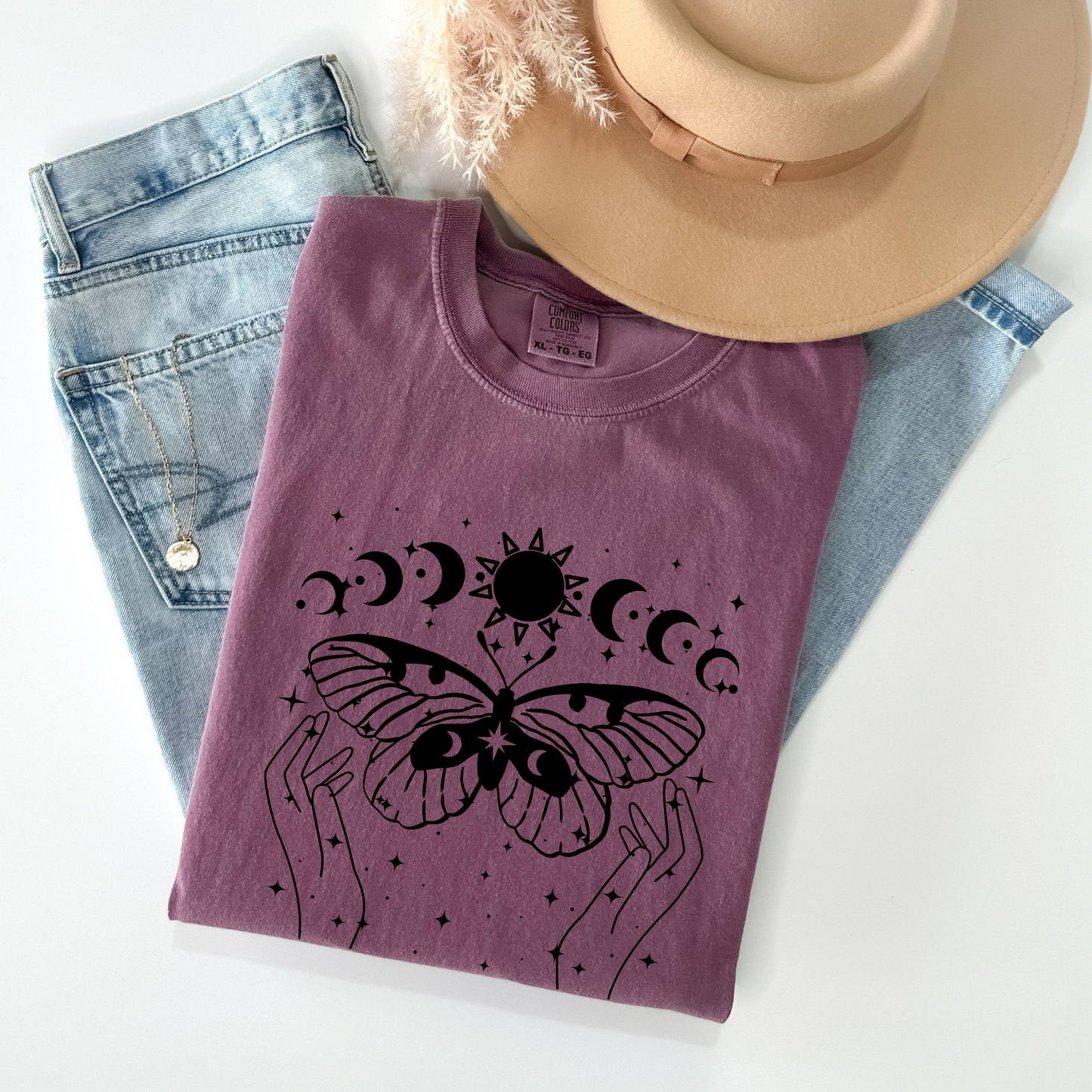 Celestial Moon Phases Butterfly T-Shirt