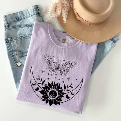 Boho Moon Phases, Sunflower & Butterfly T-Shirt